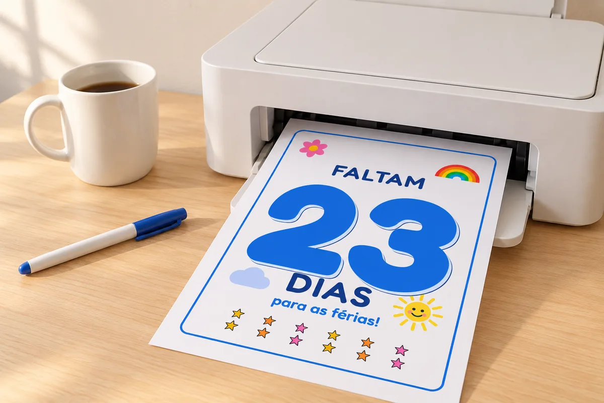 Impressora doméstica imprimindo uma folha colorida de contagem regressiva