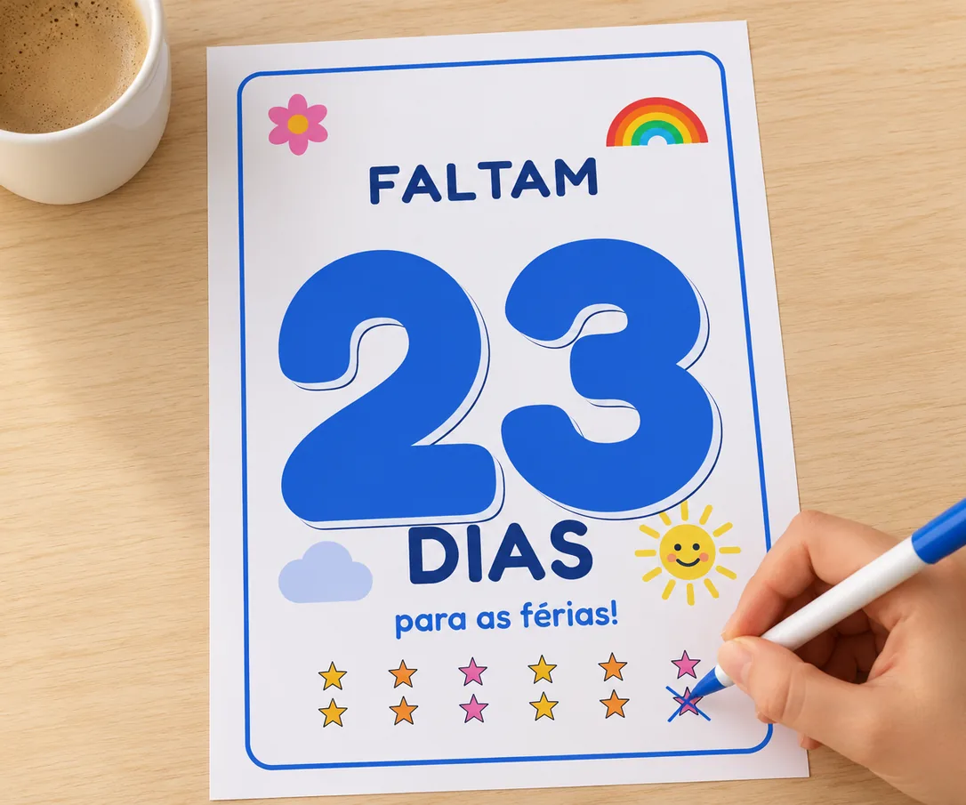 Folha de contagem regressiva com estrelas riscadas a giz de cera vermelho